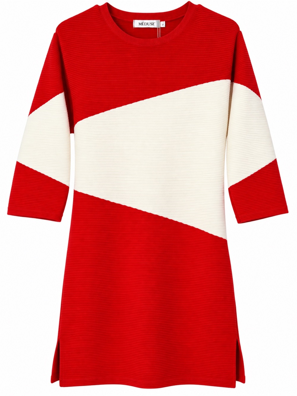 NWT MIDULI Orange Ivory Colorblock Knit Mini Dress L Retro Mod